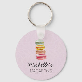 Franska Macarons Akvarell Handmålad Nyckelring