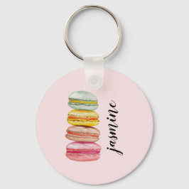 Franska Macarons Akvarell Handmålad Nyckelring