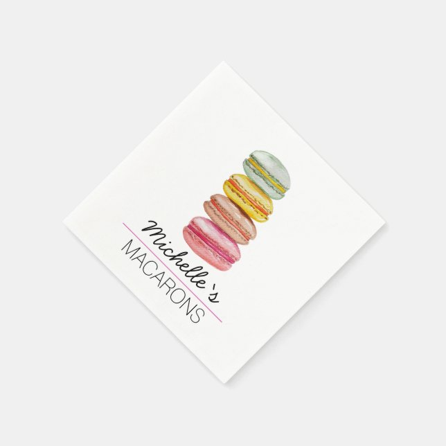 Franska Macarons Akvarell Handmålad Pappersservett (Hörn)