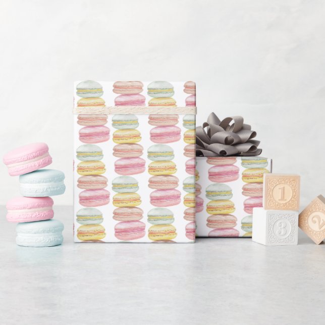 Franska Macarons Akvarell Handmålad Presentpapper (Baby Shower)