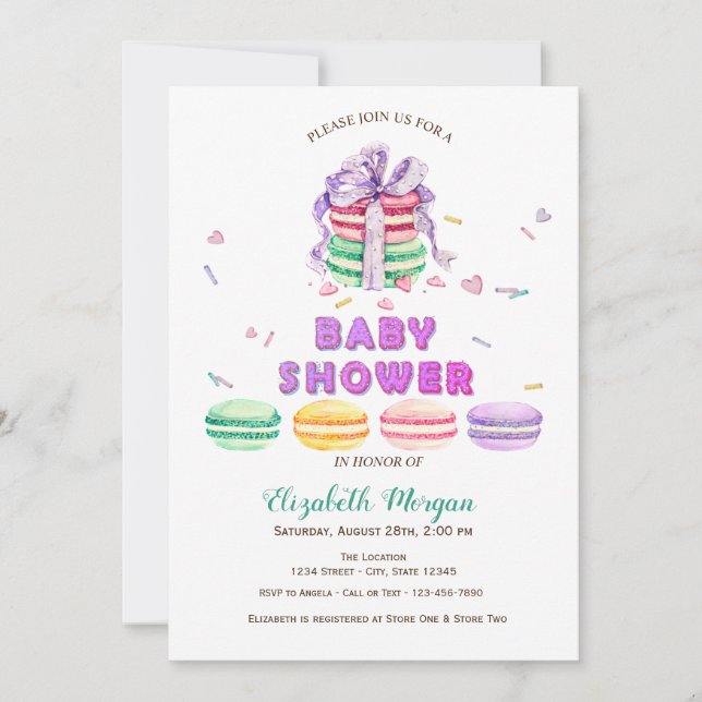 Franska Macarons,Randig Bebis Shower Inbjudningar (Framsida)