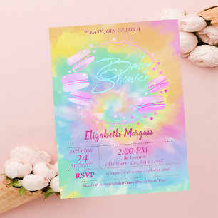 Franska Macarons Tie Dye Bebisens Mottagning Inbjudningar
