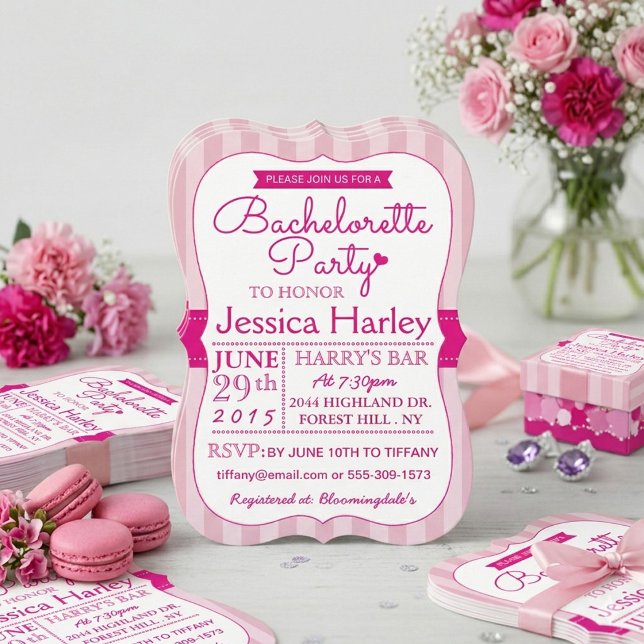 Franska Parisiska Rosa Ränder Möhippa Fest Inbjudningar (Skapare uppladdad)