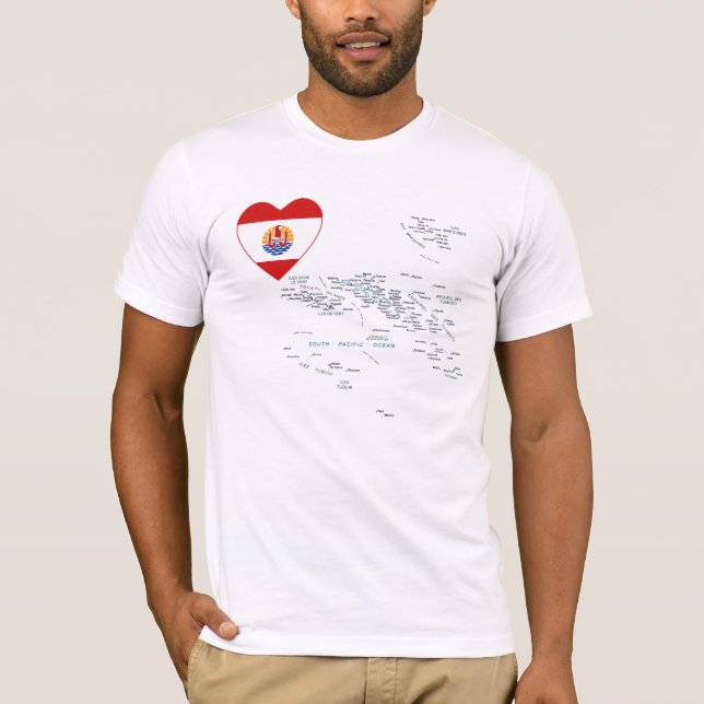 Franska Polynesia flaggahjärta och kartaT-tröja T Shirt (Framsida)
