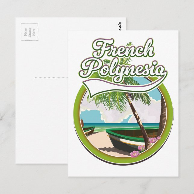 Franska Polynesien reslogotyp. Vykort (Fram/baksida)