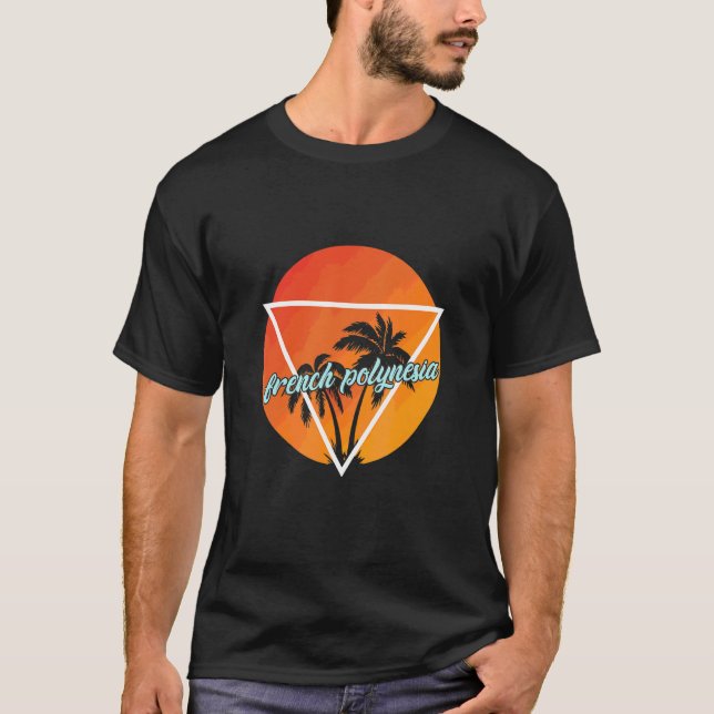 Franska Polynesien Solformad Triangel Med Palmer T Shirt (Framsida)
