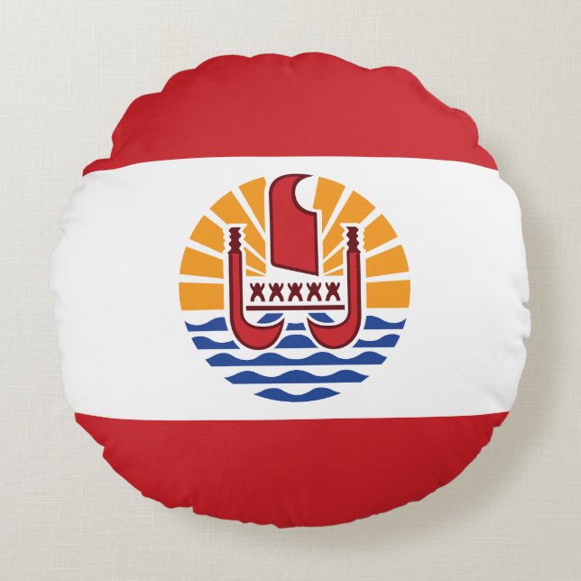 Franska Polynesiens flagga Rund Kudde (Framsidan)