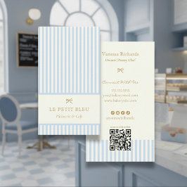 Franska Pulverblå Ränder Elegant Bageri QR Visitkort