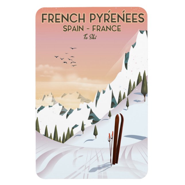 Franska Pyrenéerna skidaffisch Magnet (Vertikal)