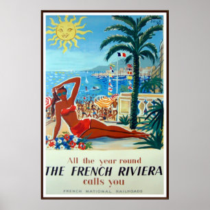 Franska Riviera vintage resoraffisch Poster