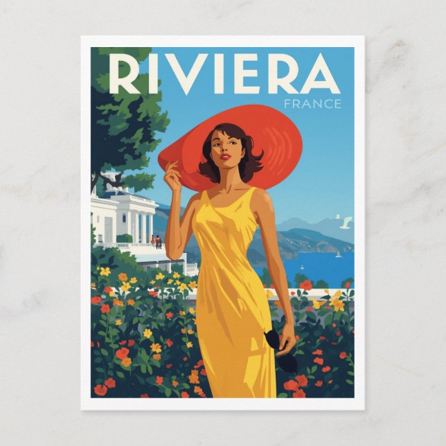 Franska Rivieran Glamour Retro Vykort (Framsida)