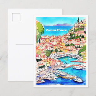 Franska Rivieran Konst Vintage Illustration Resa Vykort