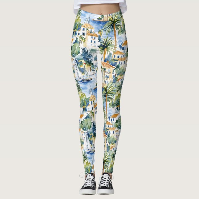 Franska Rivieran Tropiska Palmer Leggings (Framsida)