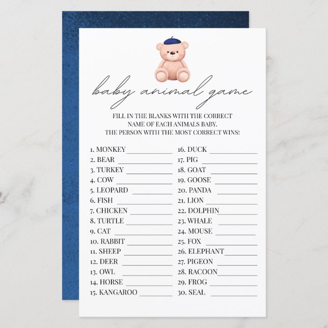 Fransken Baby djur Game Bonjour Bebe Watercolor (Fram/baksida)