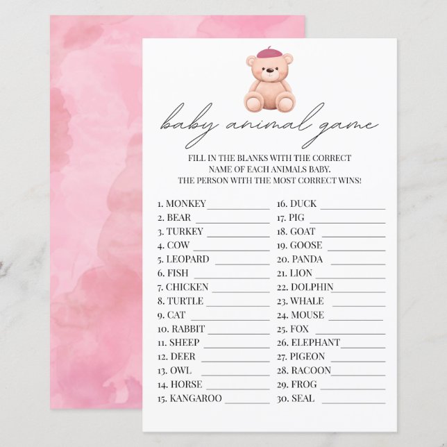 Fransken Baby djur Game Bonjour Bebe Watercolor (Fram/baksida)