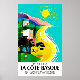 Fransken Baskien kusten, vintage resor Poster