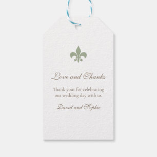 Fransken Fleur de Lis Merci Bröllop, Grönt Presentetikett