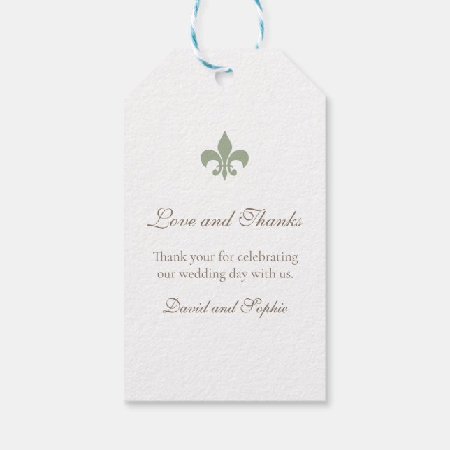 Fransken Fleur de Lis Merci Bröllop, Grönt Presentetikett (Baksidan)