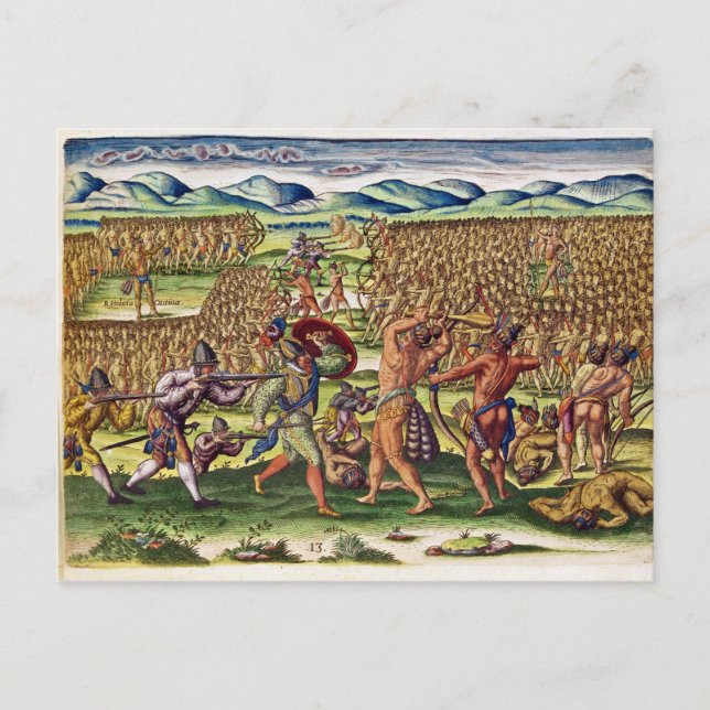 Fransken hjälper indianerna i striderna vykort (Framsida)