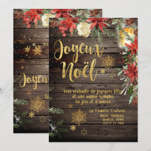 Fransken Joyeux Noel Card för guld Calligraphy Woo Inbjudningar