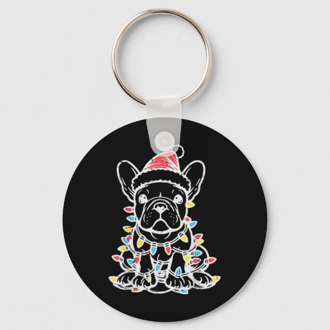 Fransken Jul Cute Hund Bulldog Julafton Frenchie M Nyckelring (Framsida)