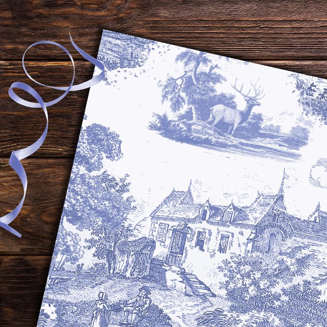 Fransken Klassisk blå Vintage Chateau Toile Presentpapper (Skapare uppladdad)