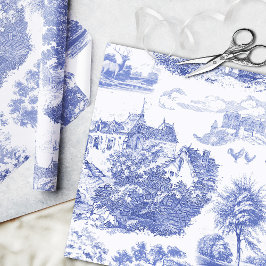 Fransken Klassisk blå Vintage Chateau Toile Presentpapper