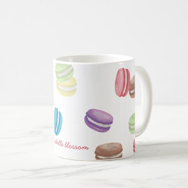 Fransken Macaroner med färgen Pastel Watercolor Kaffemugg (Framsida höger)