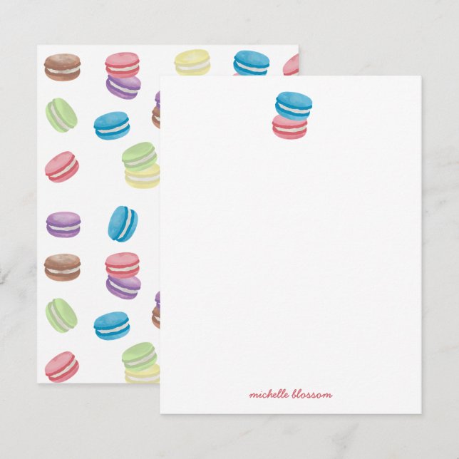 Fransken Macarons med färglöst vattenfärg Anteckningskort (Fram/baksida)
