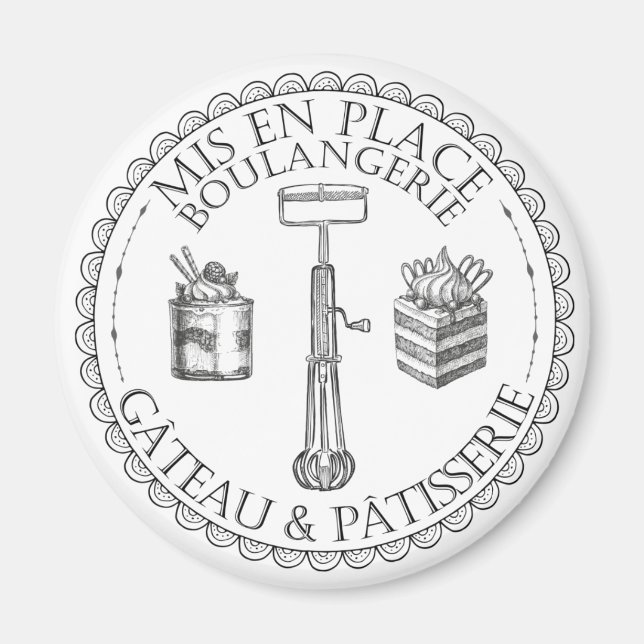 Fransken Patisserie Bakery i Black and White Vinta Magnet (Framsidan)