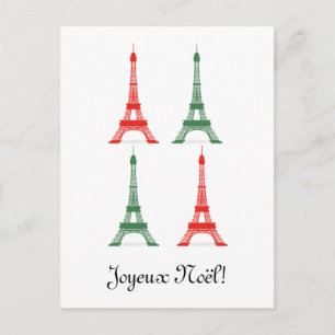 Fransken Red and Grönt jul Theme Eiffel Torn Helg Vykort
