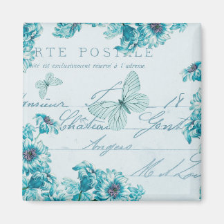 Franskens blommigt vintage magnet med blåa blommor