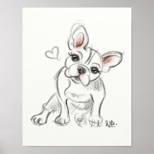 Franskens bulldog Art-utskrift Snabbskiss Poster