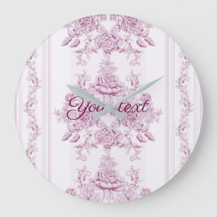 Franskens chic,rosa,toile,blommigt,mönster,segeror stor klocka