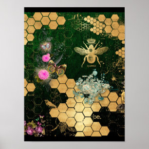 Franskens chic, segrare,bin,blommigt,guld folie, k poster