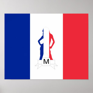 Franskens flagga och flickmonogram poster