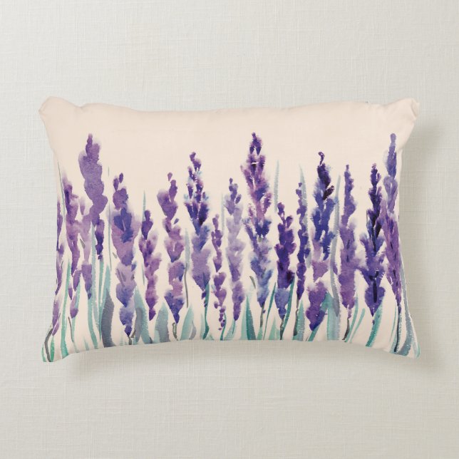 Franskens lavander vattenfärg prydnadskudde (Framsidan)