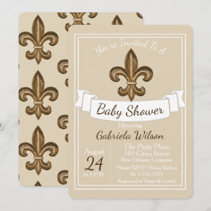 FranskGuld- Fleur de Lis Neutralt baby shower Inbjudningar
