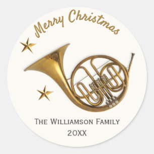 Franskhörn God Jul Musik Personlig Runt Klistermärke
