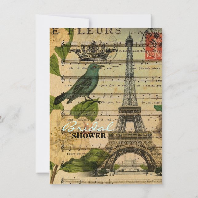 franskt botaniskt paris eiffel för musik noter inbjudningar (Framsida)