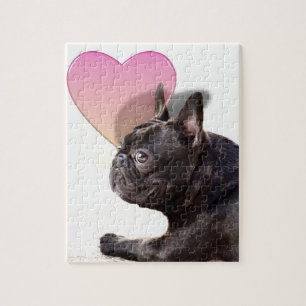Franskt bulldoggpussel med tin pussel