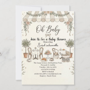 Franskt kafé Oh Baby Paris Bistro baby shower Inbjudningar