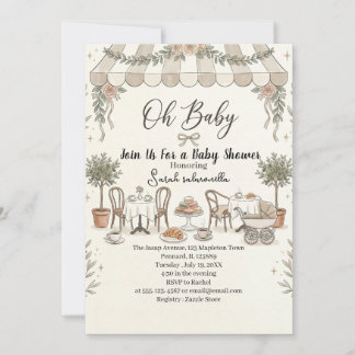 Franskt kafé Oh Baby Paris Bistro baby shower  Inbjudningar