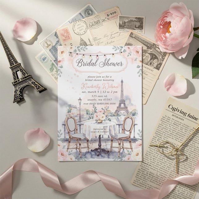Franskt kafé Paris tema Eiffeltornet Bröllopsdusch Inbjudningar (French Cafe Paris Theme Eiffel Tower Bridal Shower Invitation)