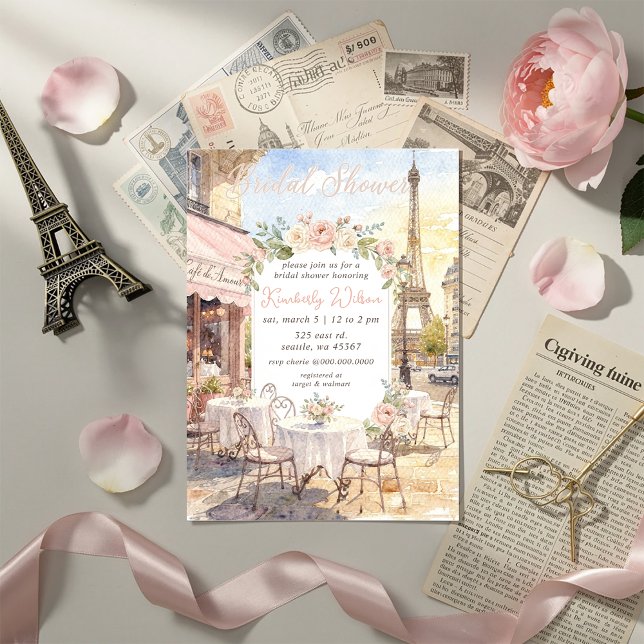 Franskt kafé Paris tema Eiffeltornet Bröllopsdusch Inbjudningar (French Cafe Paris Theme Eiffel Tower Bridal Shower Invitation)