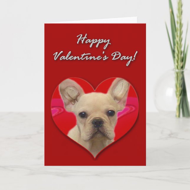 Franskt kort för bulldoggvalpvalentines day (Framsida)