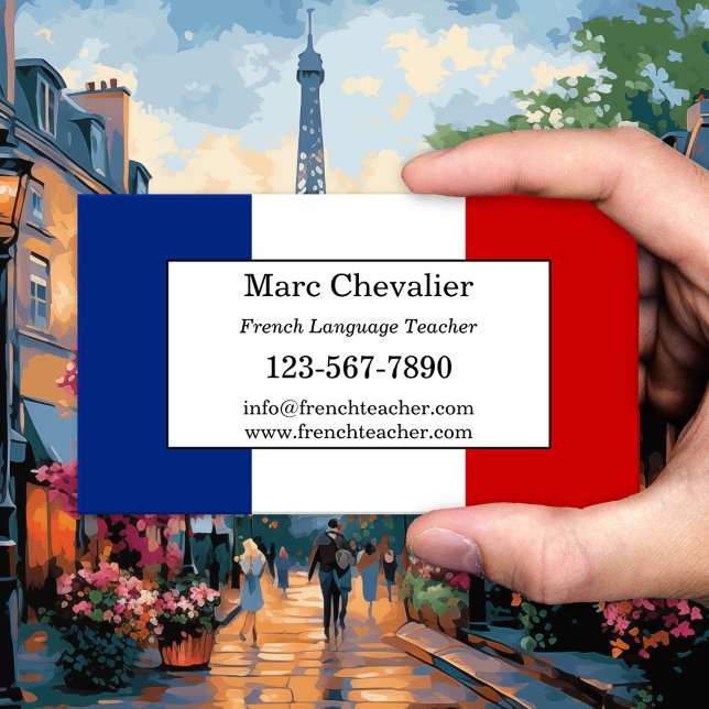 Franskt Språklärar Namnskort Visitkort (Business card for a teacher of the French language with the French flag as background)