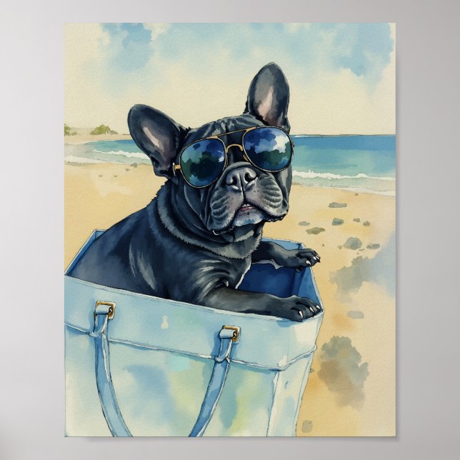 Franskt Vattenfärgstryck på Stranden Poster (Framsidan)