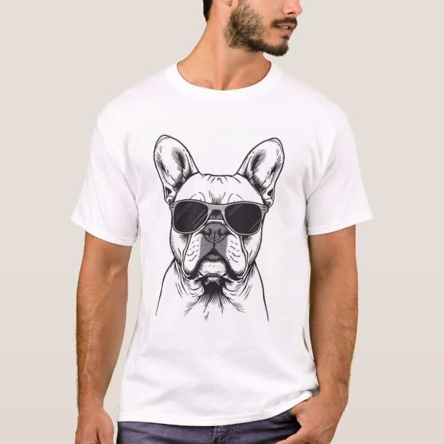 Fransktäcke med solglasögon  t shirt (Framsida)