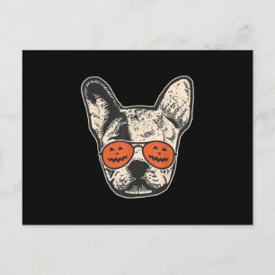 Fransosen i pumpasolglasögon Halloween Bulldog Helg Vykort